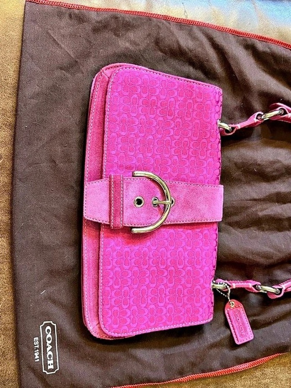 Coach Soho Signature Buckle Flap Shoulder Bag Pink - Picture 2 of 5